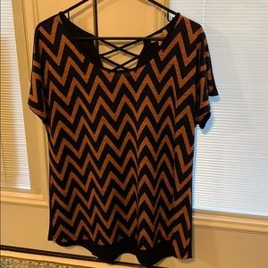 Navy and Coral Chevron Print Top